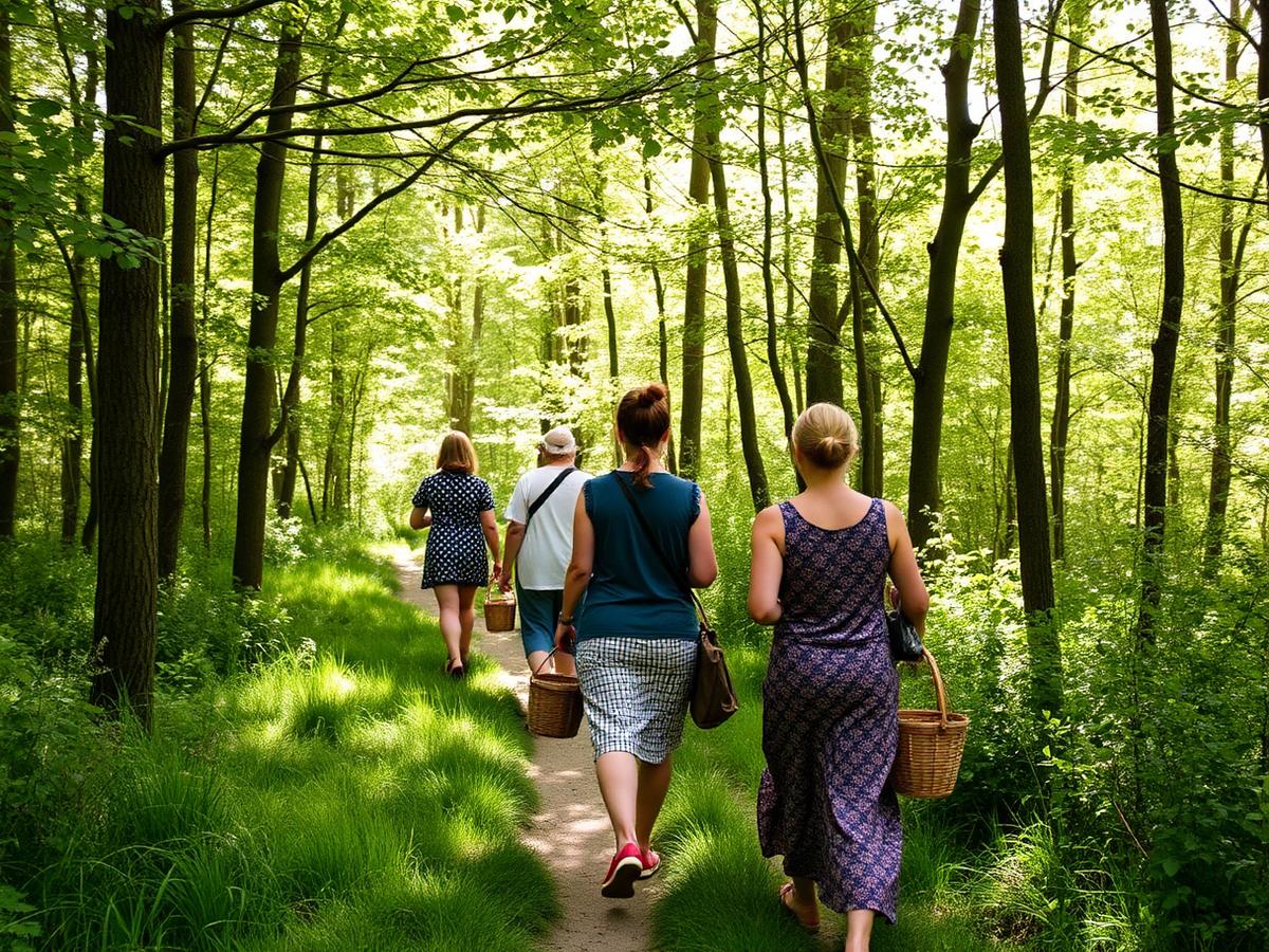 Deltagare på örtvandring i sommargrön skog utanför Uppsala